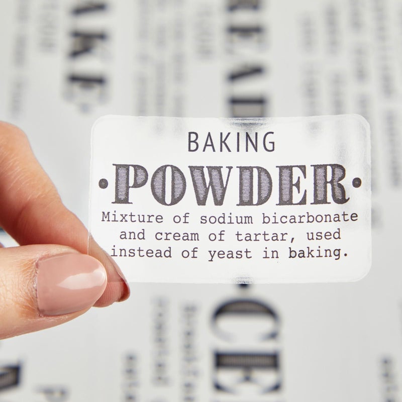 Talented Kitchen Preprinted Pantry Labels - Waterproof Kitchen Organization & Food Storage Labels - Flour, Sugar & Cornmeal Vinyl Sticker Set - 36 Pack, Medium, Clear Vinyl, Black Print - Image 3